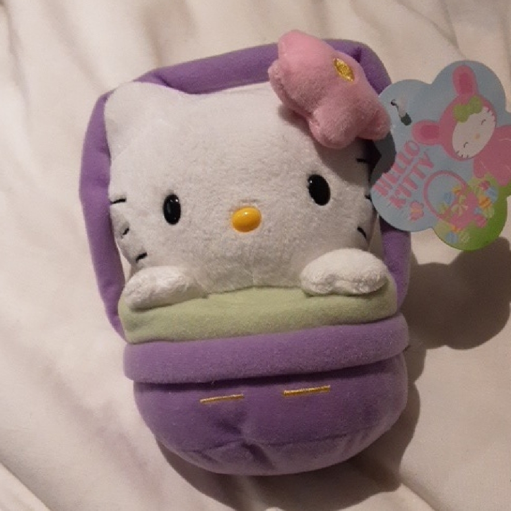 Hello Kitty Plush In Purple Basket With Pink Bow